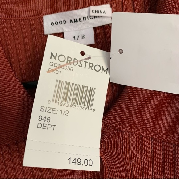 GOOD‎ AMERICAN Polo MIDI DRESS Ribbed BRICK Slit - Picture 10 of 11